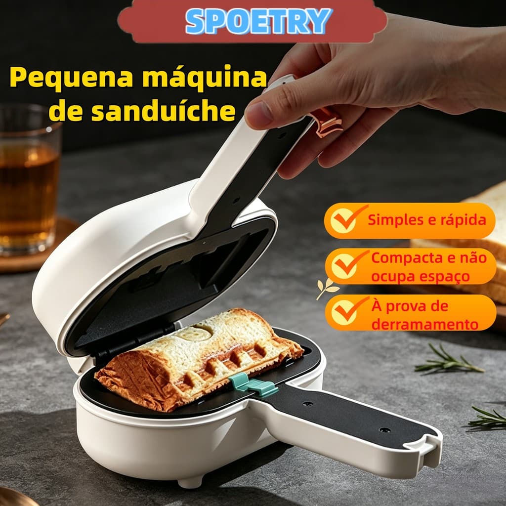 Mini Sanduicheira Elétrica Aquecimento Rápido Antiaderente Fácil de Limpar 110V/220V