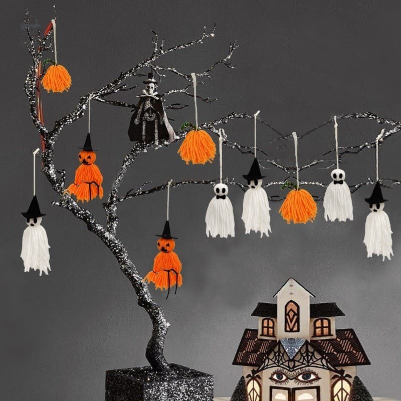 Pingente De Abóbora Fantasma De Halloween-Enfeites De Boneca De Fio De Tecelagem Para Decoração De Festa Assustadora
