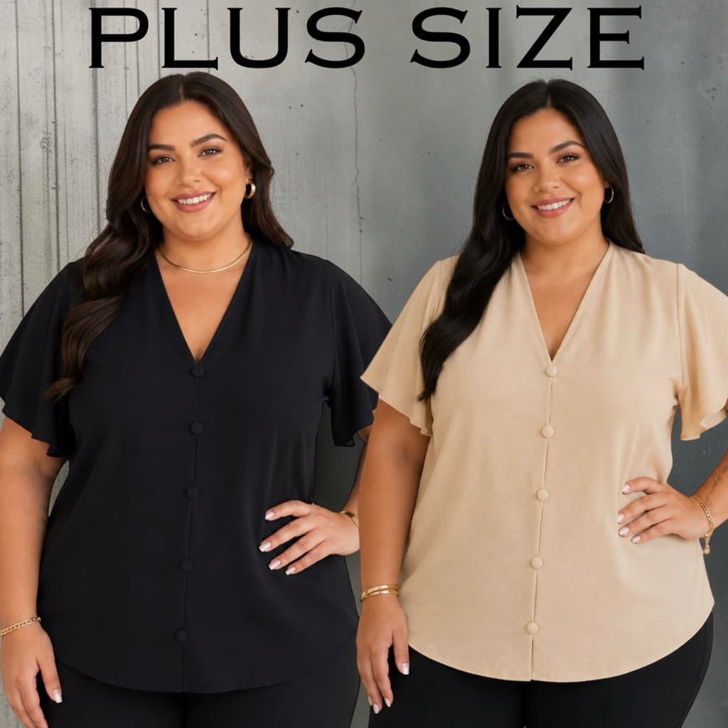 Blusa Feminina Plus Size GG G1 G2 G3 Tecido Duna Leve Confortável Decote V