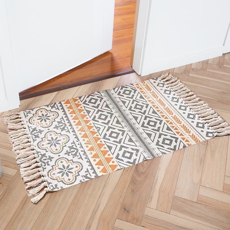 [Novo produto] Tapete de linho de algodão nórdico Tapete de porta de estilo étnico Tapete de pés Porta de entrada Quarto