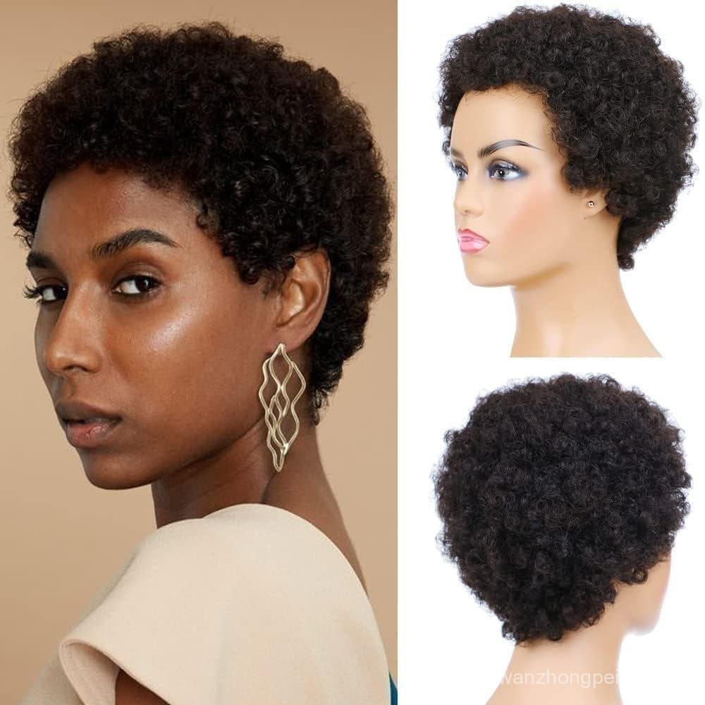 Peruca de cabelo cacheado africano para mulheres, feita de cabelo humano preto natural (África)