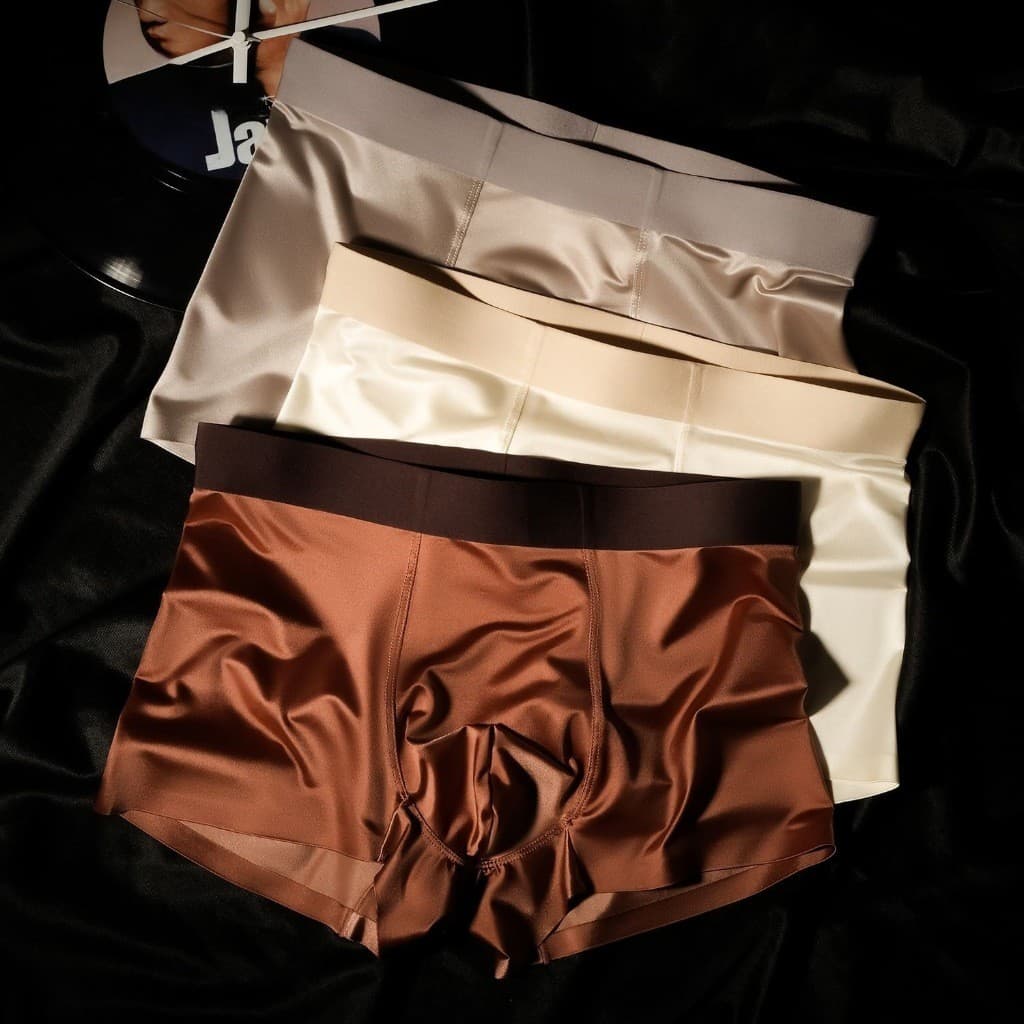 Cuecas Boxer Masculinas De Seda Gelada 120S 10A Antibacteriana Amoreira Virilha Roupa Íntima Sem Costura