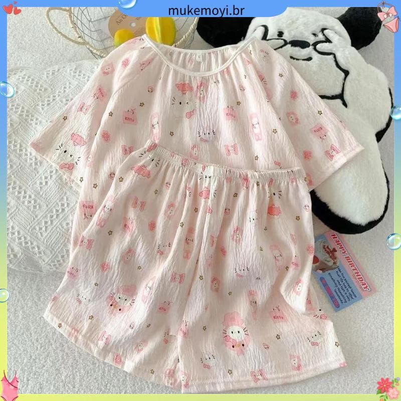 Loja venda quente verão pijamas femininos conjunto shorts moda impressa doce pode usar fora andando versão solta roupas