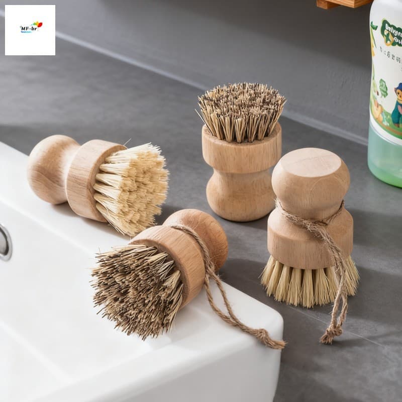 Escova Para Panelas De Sisal De Madeira Maciça-Pratos De Coqueiro Limpeza De Cozinha