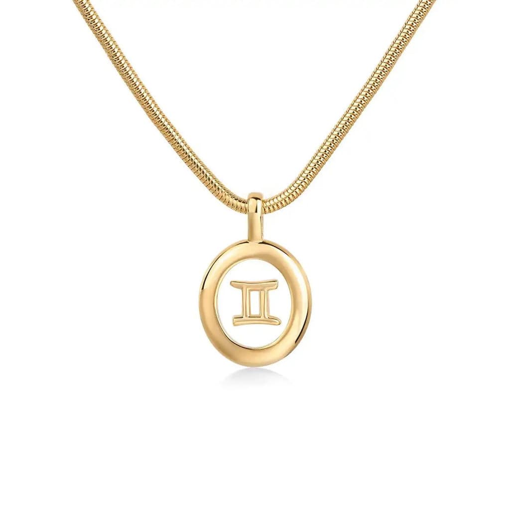 PAVOI Colar Feminino Banhado a Ouro 14K com Pingente Flutuante de Astrologia e Amuleto do Zodíaco XAWF