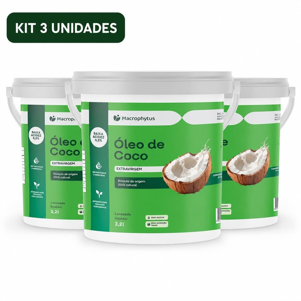 Kit 3 Oleo de Coco Extravirgem 3,2L da Pelicula 0,3% Acidez
