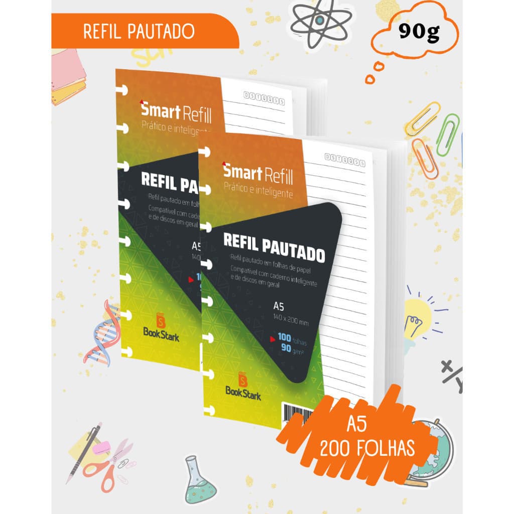 Kit 02 Refil Pautado - Caderno Inteligente 8 Discos (A5) 140x200mm - 200 folhas