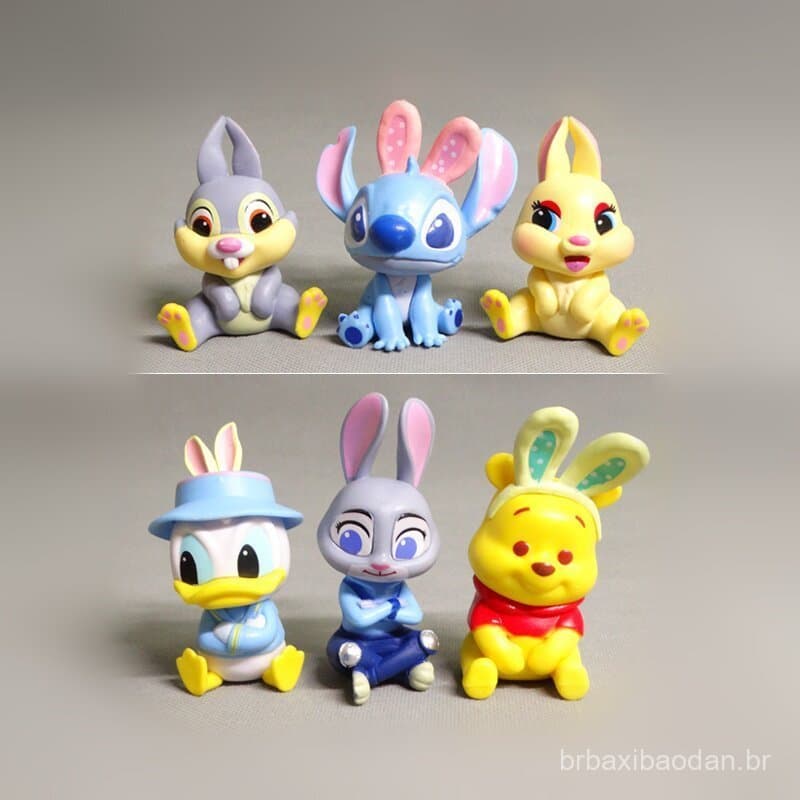 6 novas e fofas figuras de coelhos: Winnie the Pooh, Stitch, Bonnie Rabbit, Judy Sugar e Pato Donald.