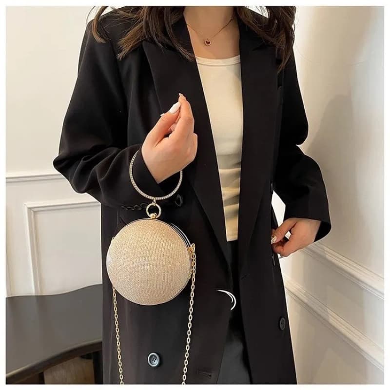 Linda bolsa redonda pequena esférica com diamante completo piscante | Ferramenta útil para festa C-Bit | Vestido Combina