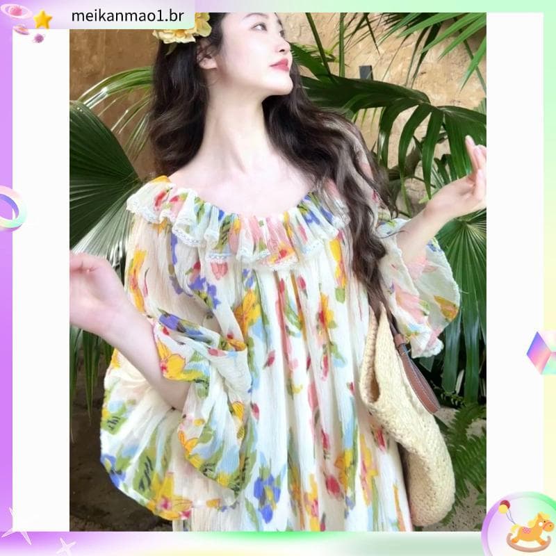 Plus Size roupas femininas gordura mm flor francesa plissado Design vestido solto primavera verão novo estilo férias sai