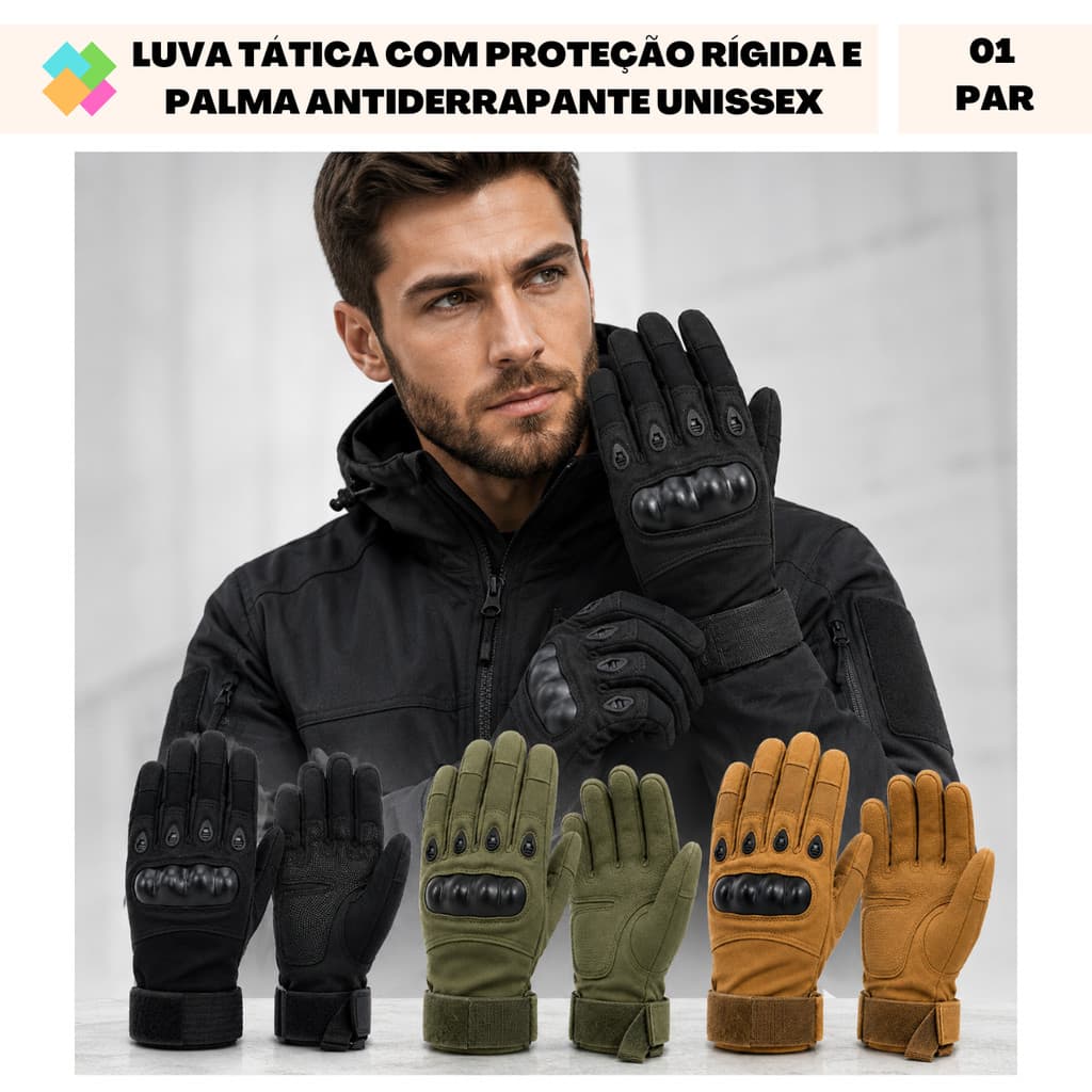 Luva Tática Com Proteção Rígida E Palma Antiderrapante Unissex (1 Par)
