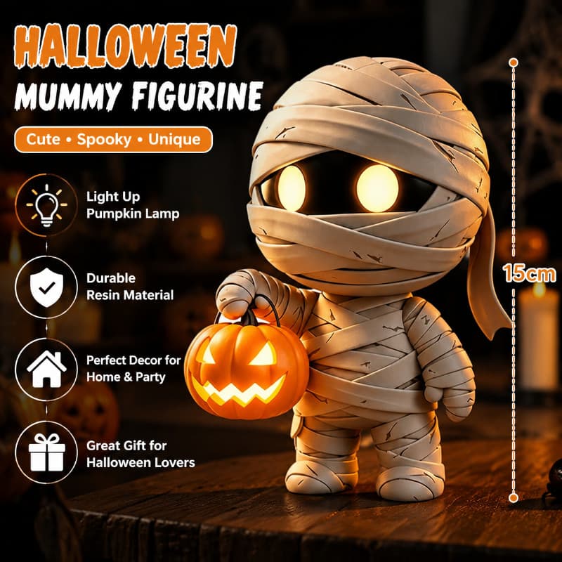 Estatueta De Múmia De Halloween De 15 Cm Com Lâmpada De Mão De Abóbora Iluminada Decoração De Mesa Estátua De Anime De T