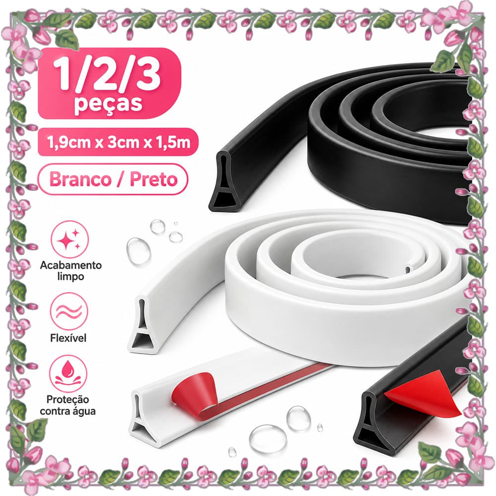 Protetor de Piso Molhado 1/2/3 Peças em TPE 1.9 cm x 3 cm x 1.5 m Flexível para Banheiro, Cozinha e Lavanderia