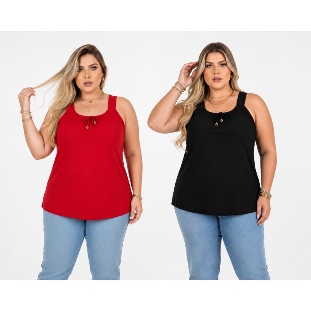 KIT 2 Regatas Femininas Plus Size Duna com laço Decote Casual Básica M ao G5