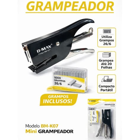 Grampeador BM-K07 profissional resistente com 1000 grampos aço pronto uso