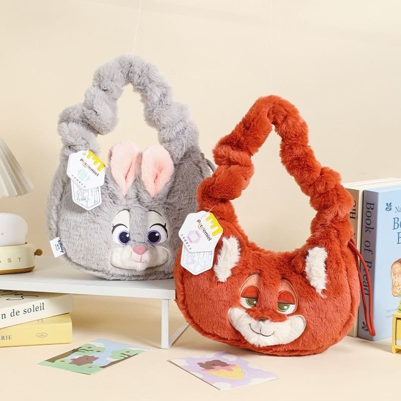 Autêntica Bolsa de Pelúcia Judy Nick - Bolsa Transversal de Pelúcia de Coelho Policial Fofa e Divertida - Merchandise de