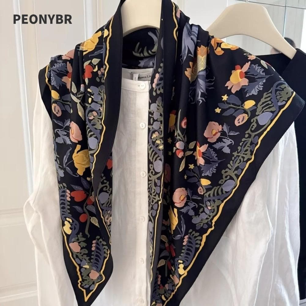 PEONYHOME Gravata Feminina , Lenço Triangular Floral De Cetim De Seda Multifuncional , Cinto De Cintura Para Calças Comb