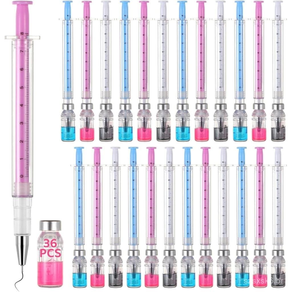 36 Canetas Seringa, Caneta Seringa com Tinta Preta de 0,5mm, Caneta Gel com Tampa, Canetas Multicoloridas Divertidas par