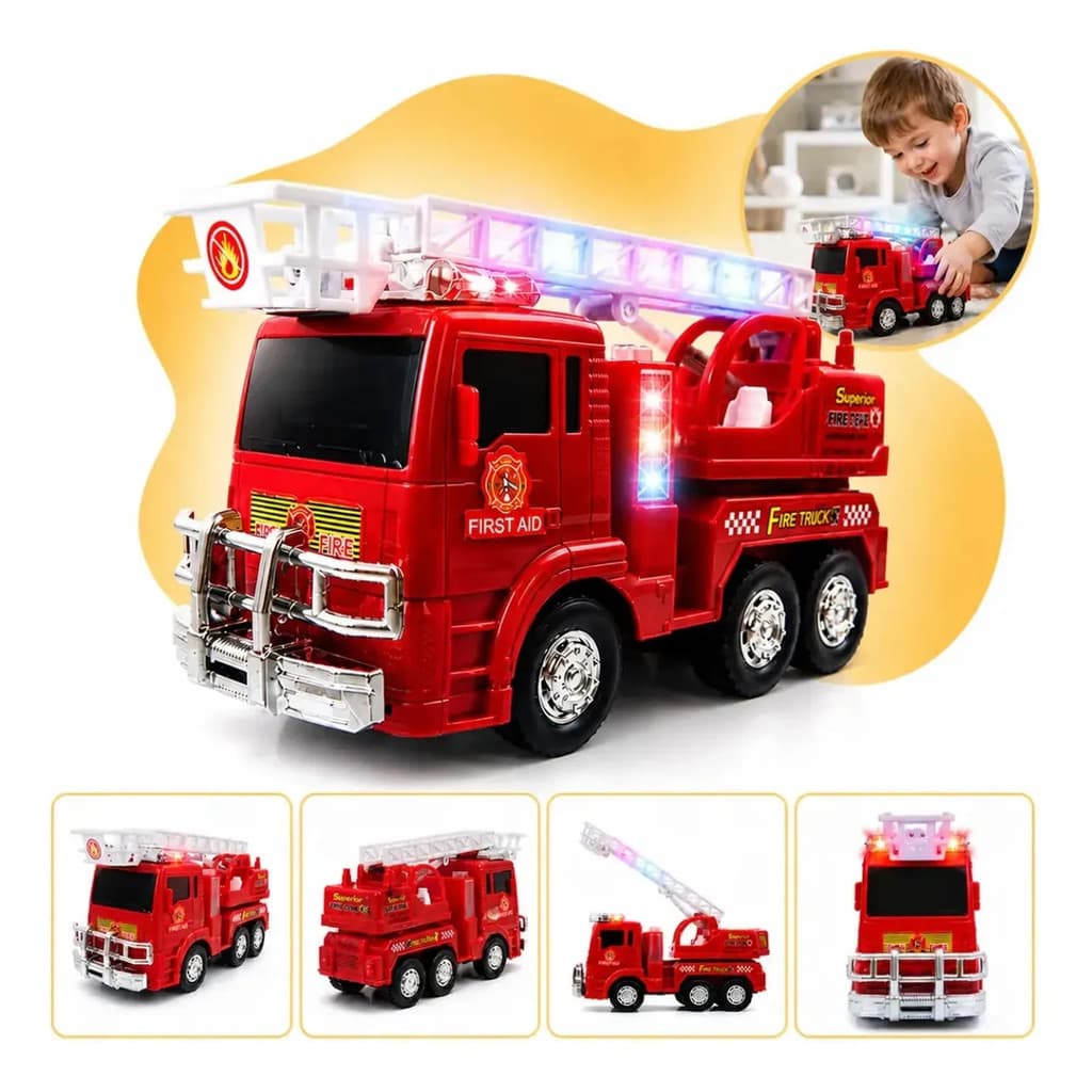Caminhão de Bombeiro Infantil Bate e Volta com Luz e Som Vermelho