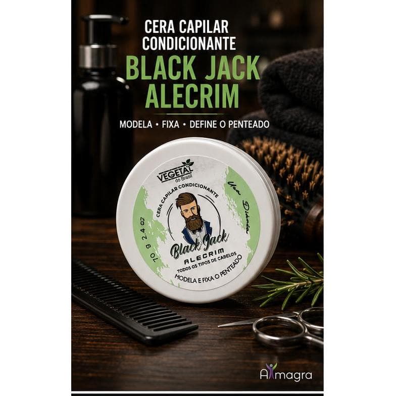 CERA CAPILAR CONDICIONANTE BLACK JACK ALECRIM – VEGETAL DO BRASIL | FIXAÇÃO FLEXÍVEL | MODELAGEM | BRILHO NATURAL | 70G