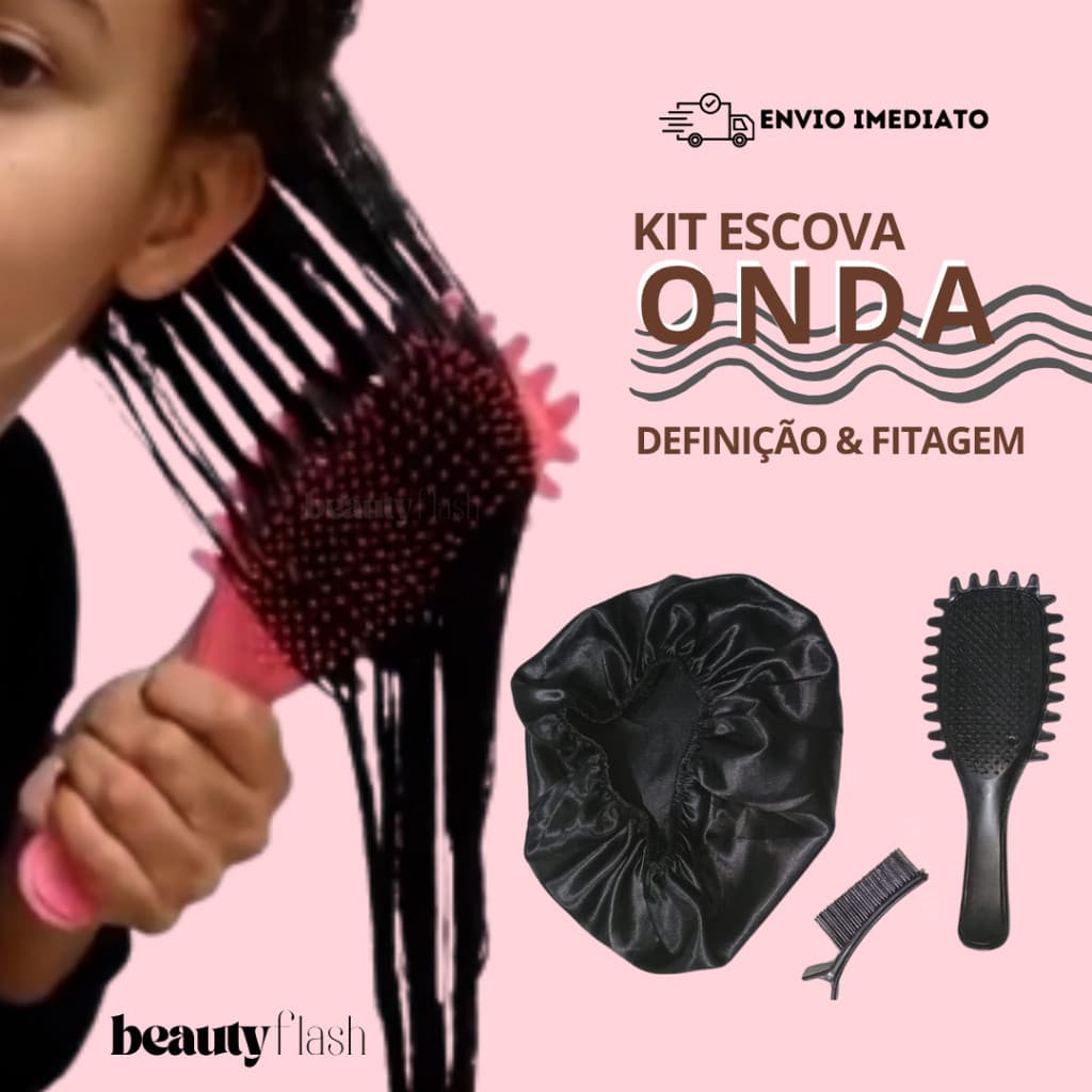 Kit Escova Onda Finalizadora Beauty Flash Definição de Cachos Finalização Cabelo Cacheado Crespo