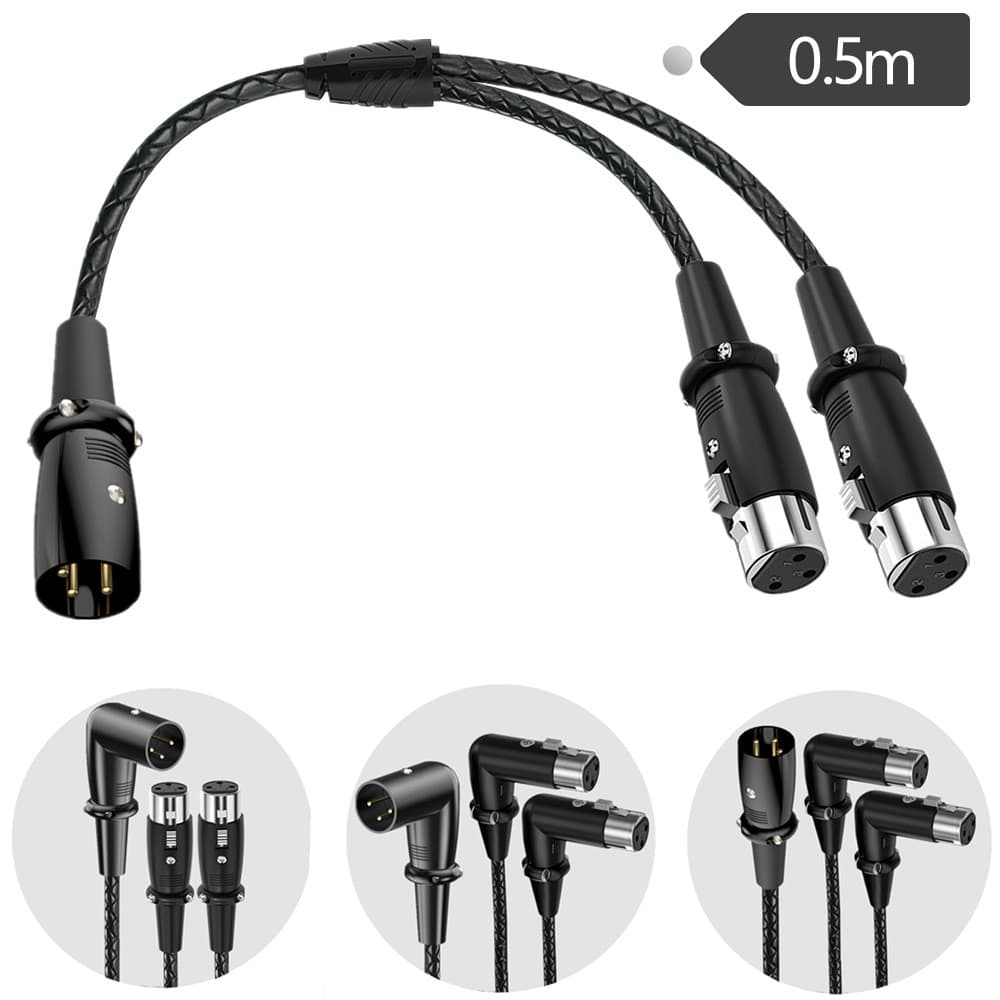Cabo de áudio XLR macho para fêmea dupla tipo Y 0.5 m | Cotovelo duplo de 90 graus | Cabo de extensão do adaptador de áu