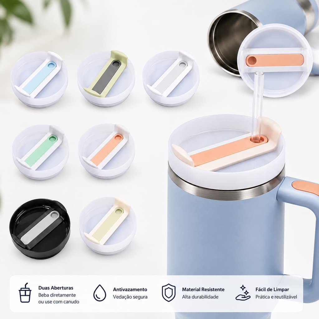 Tampa de Reposição Antivazamento para Garrafa Térmica 1200ml (40oz) com Vedação Perfeita + Canudo Grátis