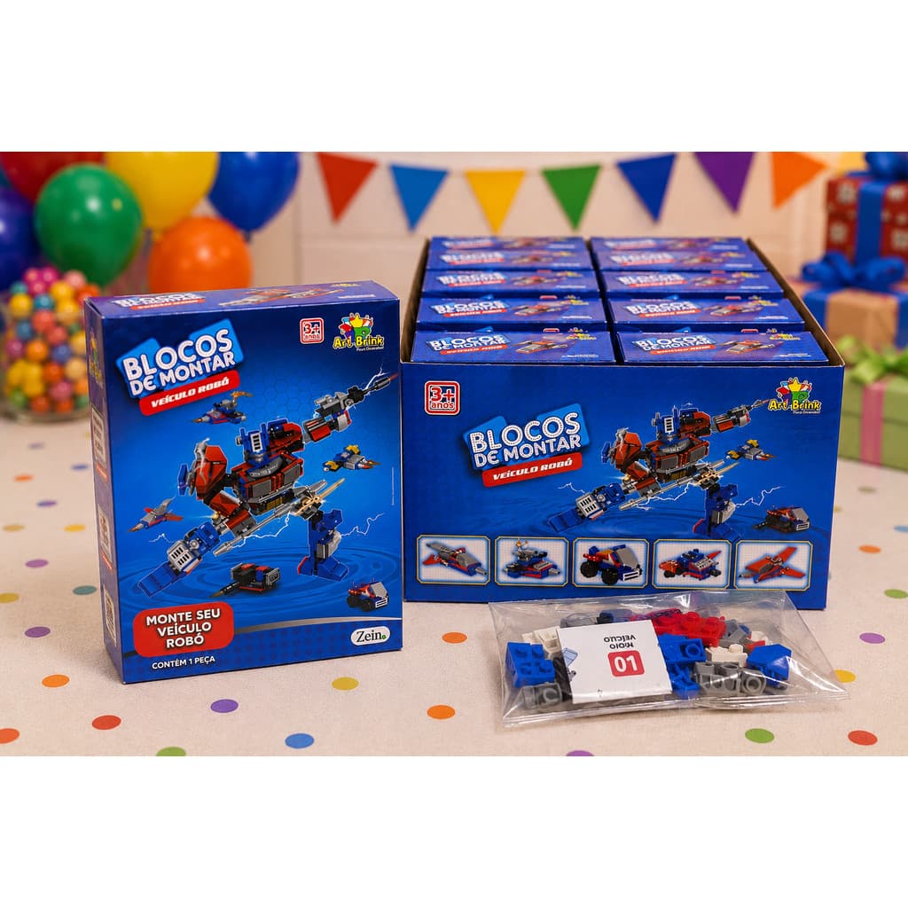Blocos de Montar AZUL Robô Veículo Colecionável Lembrancinha