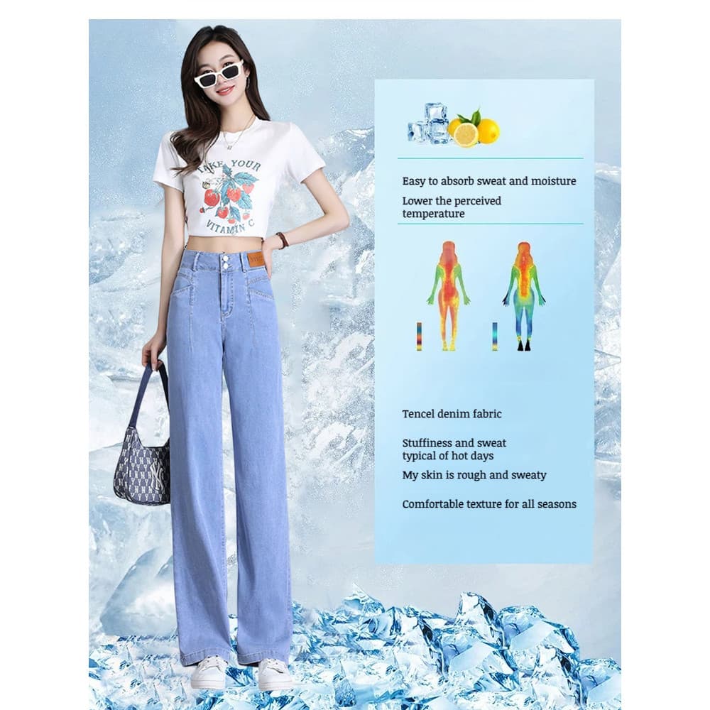 【Cintura Alta】Calça Jeans Feminina Tencel Verão/Calça Jeans Leve/Calça Reta/ Skinny