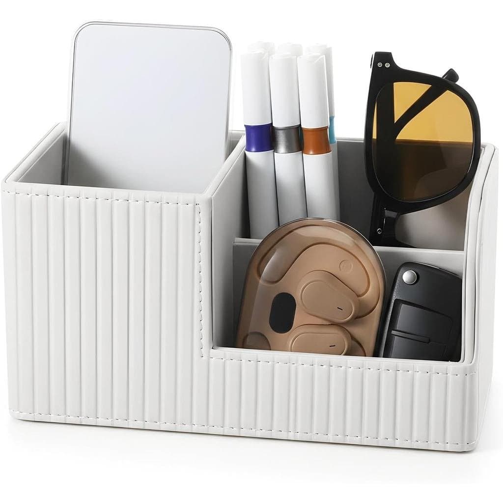 MAQUITA Organizador de Mesa Pequeno Multifuncional e Elegante, Caixa de Armazenamento de Mesa em Couro PU com Listras Br