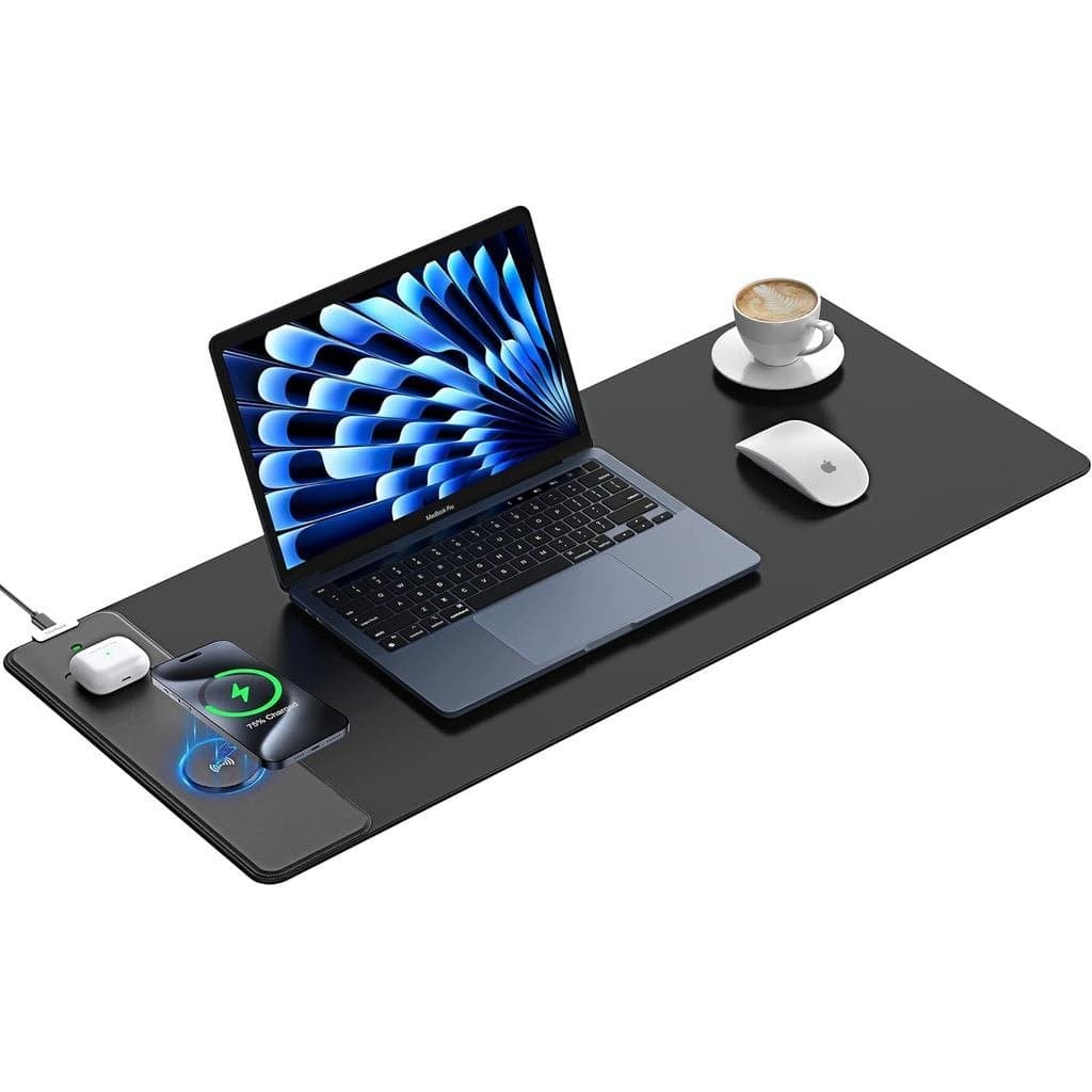 Mousepad com Carregamento Sem Fio e Dobrável para, 31,5" x 15,8" XXL Grande, Mousepad para Jogos com Su