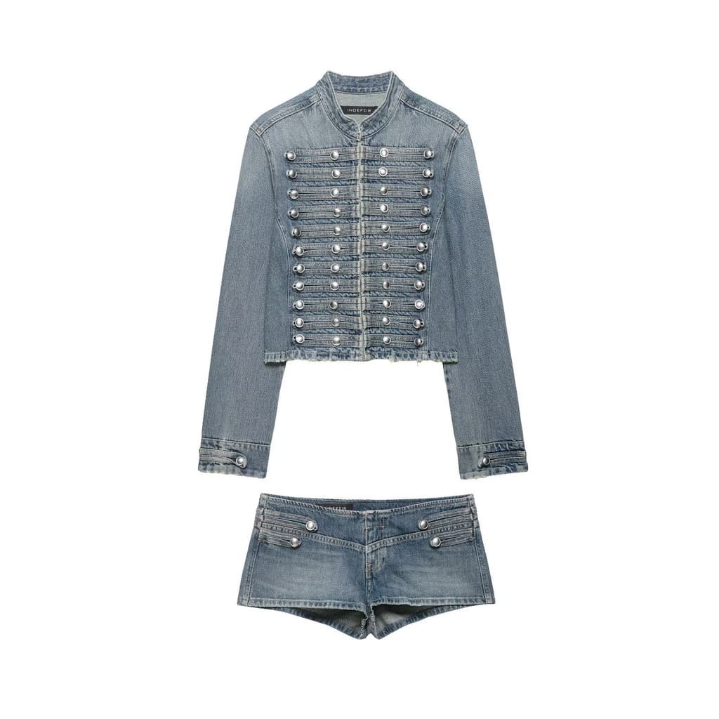 Jaqueta jeans Skinny Fashion + terno Mini Shorts