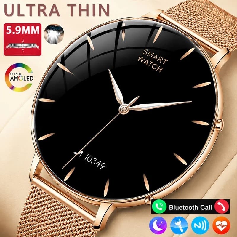 2026 Novo 5.9mm Ultra-Fino Relógio Inteligente Feminino Display AMOLED Mostrador Personalizado Relógios Saúde Smartwatch