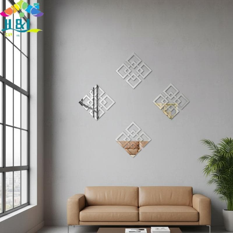 " H & L Espelho Acrílico Stiers 3D Decoração De Parede Geométrica Oca Moderna Decalques Removíveis Para Quarto Escritóri