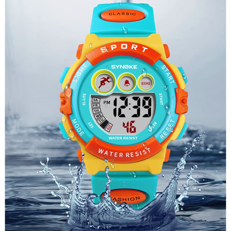Relógio eletrônico SYNOKE para estudantes, à prova d'água, colorido, luminoso, relógio infantil esportivo para corrida,