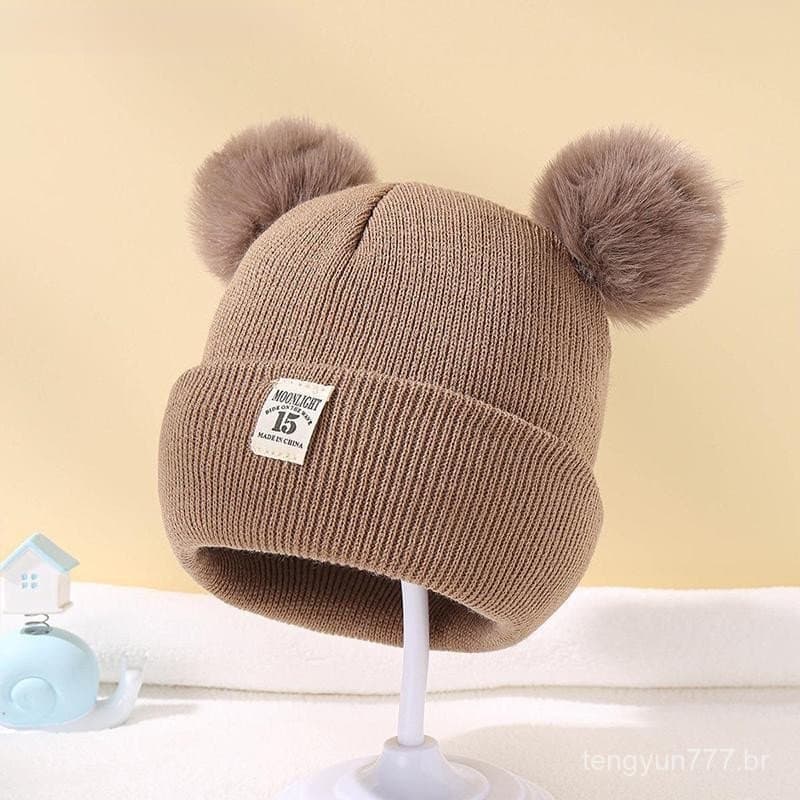 # Novo Bonito Chapéu De Inverno Cor Sólida Lã Malha Gorro Bebe Bebê Recém-Nascido Pompom Para Crianças Meninos Meninas Q
