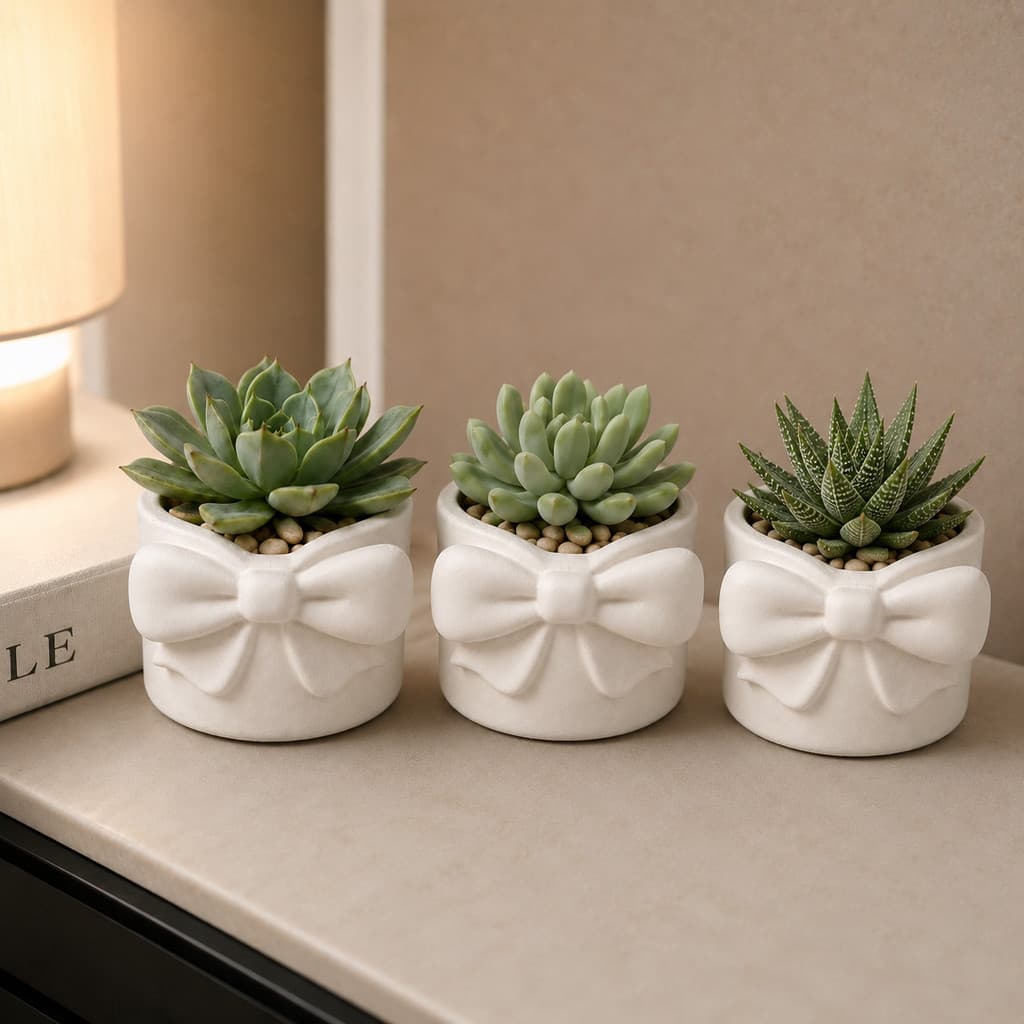 Kit 3 Vasos de Plantas Vaso Laço Encanto Suculentas Vaso Decorativo em Gesso para e Cactos Decoração Sala