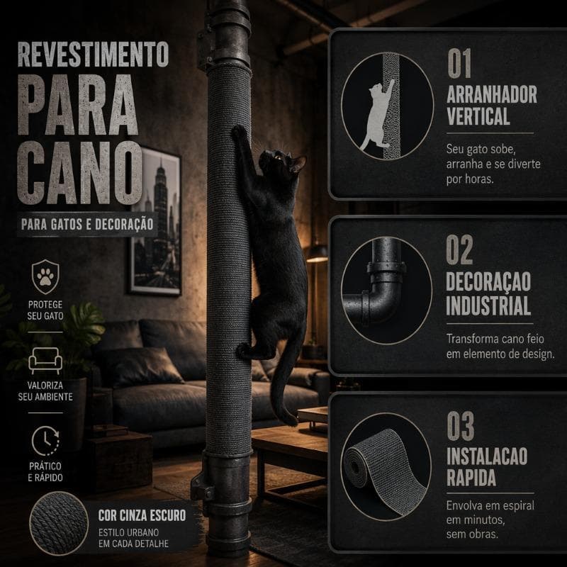 Protetor de Cano Autoadesivo Arranhador Vertical para Gatos | Revestimento Decorativo Industrial para Tubulacao