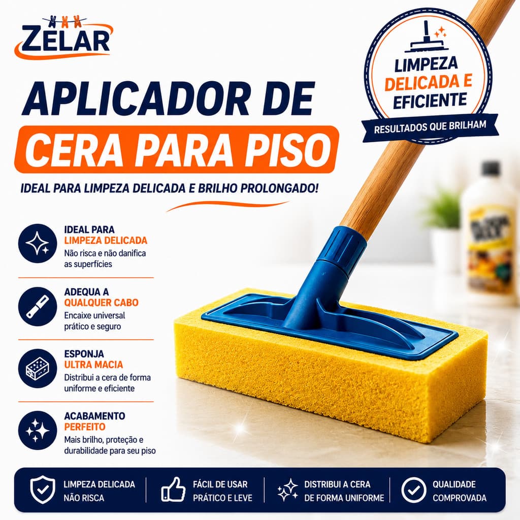 Esponja Aplicadora de Cera com Suporte para Cabo – Esponja para Passar Cera em Pisos e Tábuas