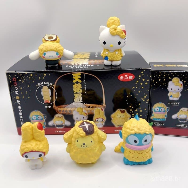 20255 Pçs/Set 3-5cm Novo Anime Golden Tempura My Melody Gashapon Hello Kitty Cinnamoroll Pom Purin Hangyodon Q Versão PV