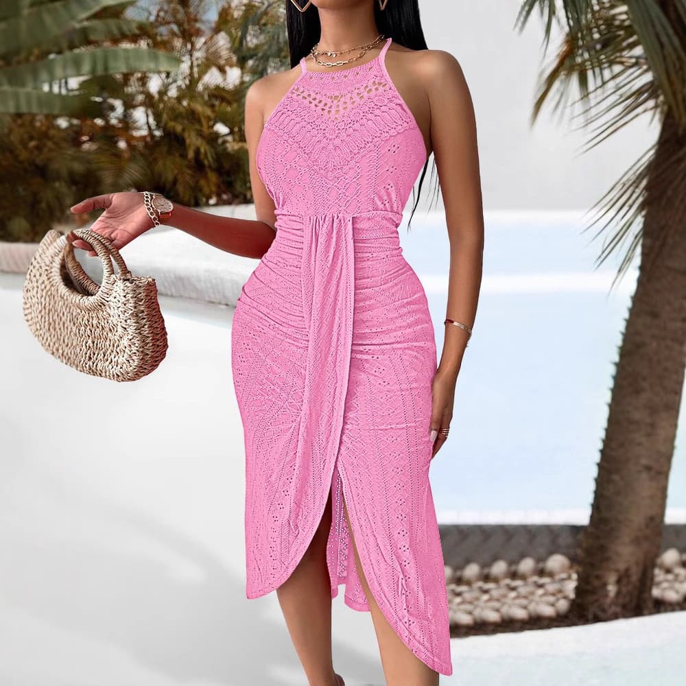 2026 vestido homem rua Halter sem mangas novo estilo europeu americano primavera verão pescoço quadril na moda feminino