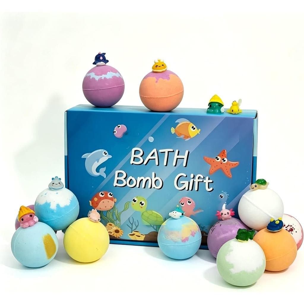 Bombas de Banho com Surpresa Dentro, Conjunto de Presente de 12 Bombas Efervescentes para Banho, Tema Oceano, Bolas de B