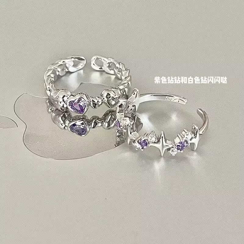 Anel de amor de diamante roxo nicho ins suave bunda namoradas abertura de duas pessoas anel ajustável anel de dedo indic