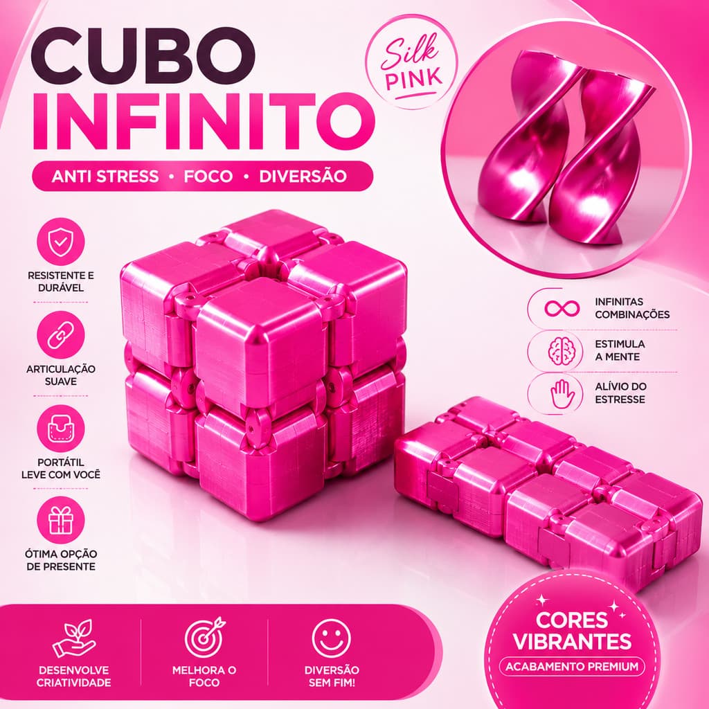 Cubo Antiestresse Infinity Articulado 3D – Fidget Sensorial Dobrável Metálico Colorido Premium