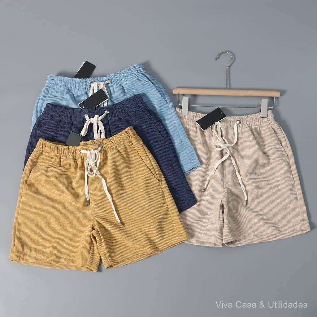 Promoção Imperdível no Brasil ⭐ Novos shorts masculinos de veludo cotelê estilo americano 2025, calças casuais, shorts d