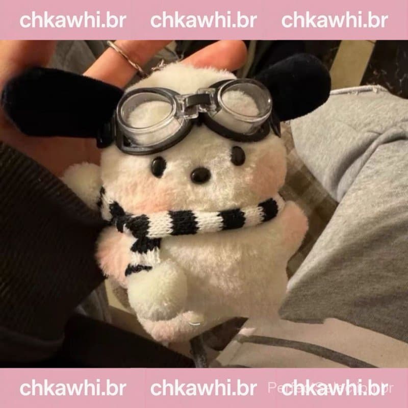 Bonito Piloto Pochacco Boneca Chaveiro De Pelúcia Filhote De Cachorro Brinquedo Saco Pendurado Pingente Decoração Amigo