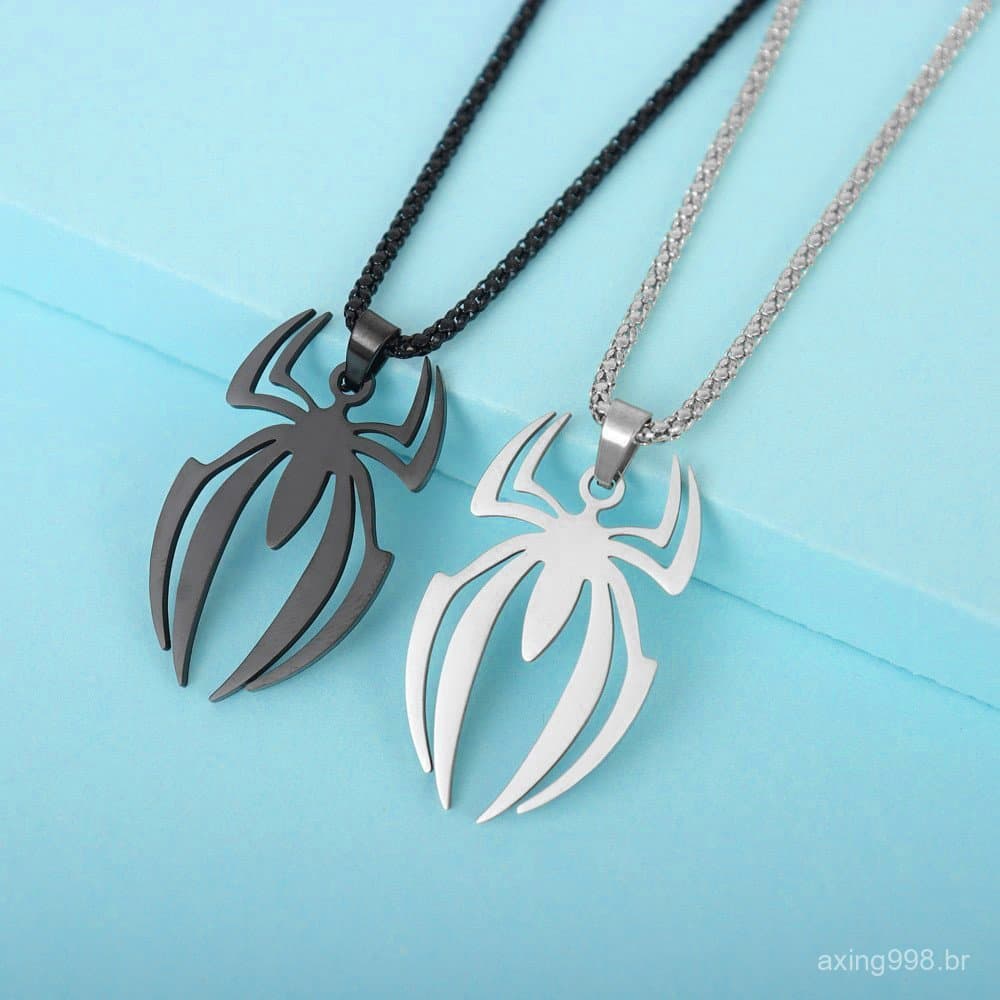 Colar de aço inoxidável do Homem-Aranha, personalidade da moda, estilo punk, colar de desenho animado