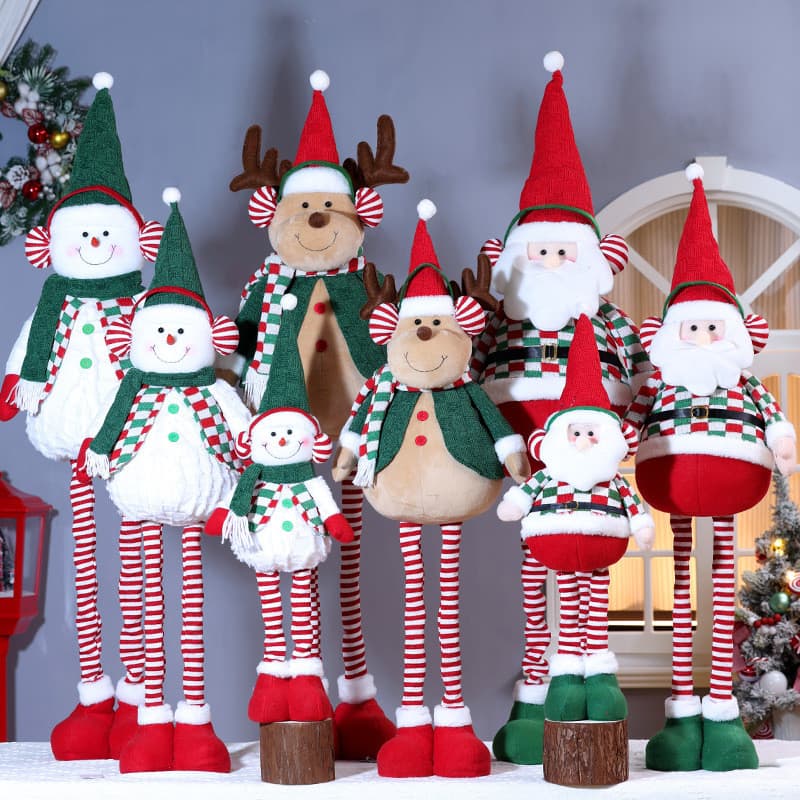 Natal retrátil boneca de pernas compridas natal vermelho verde xadrez velho boneco de neve Elk ornamentos presentes do f