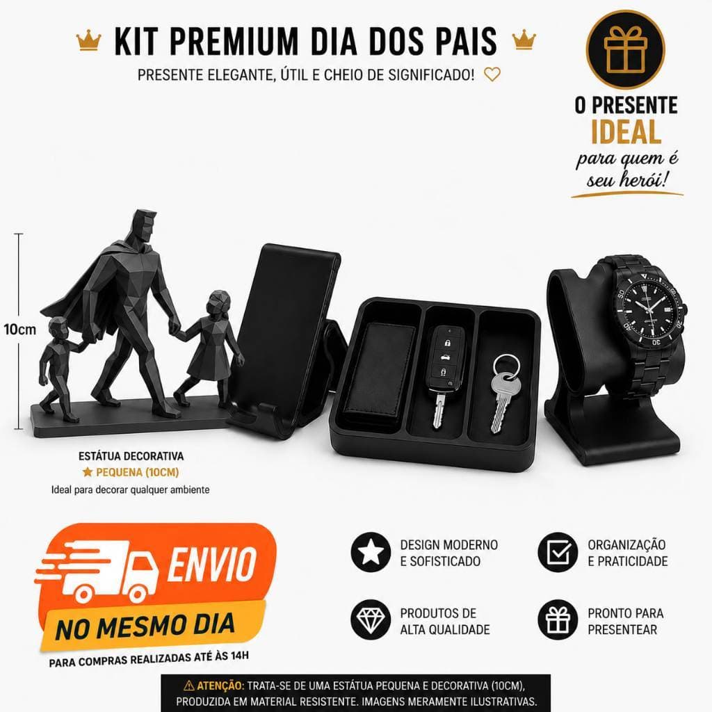 Presente Dia dos Pais Kit Masculino Premium Organizador Porta Relógio Carteira Chaves Suporte Celular