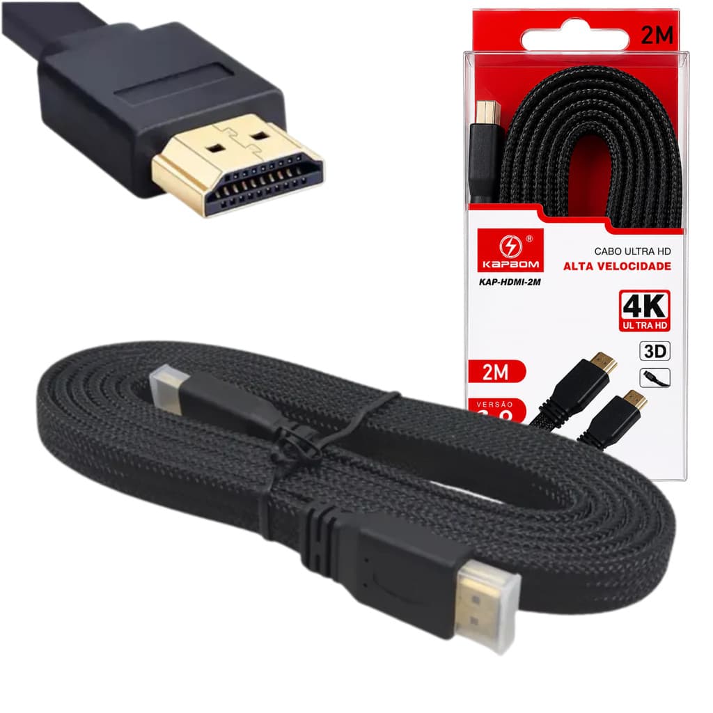Cabo HDMI 2 Metros Full HD 4k Compatível com TV PC Monitor Console Reforçado